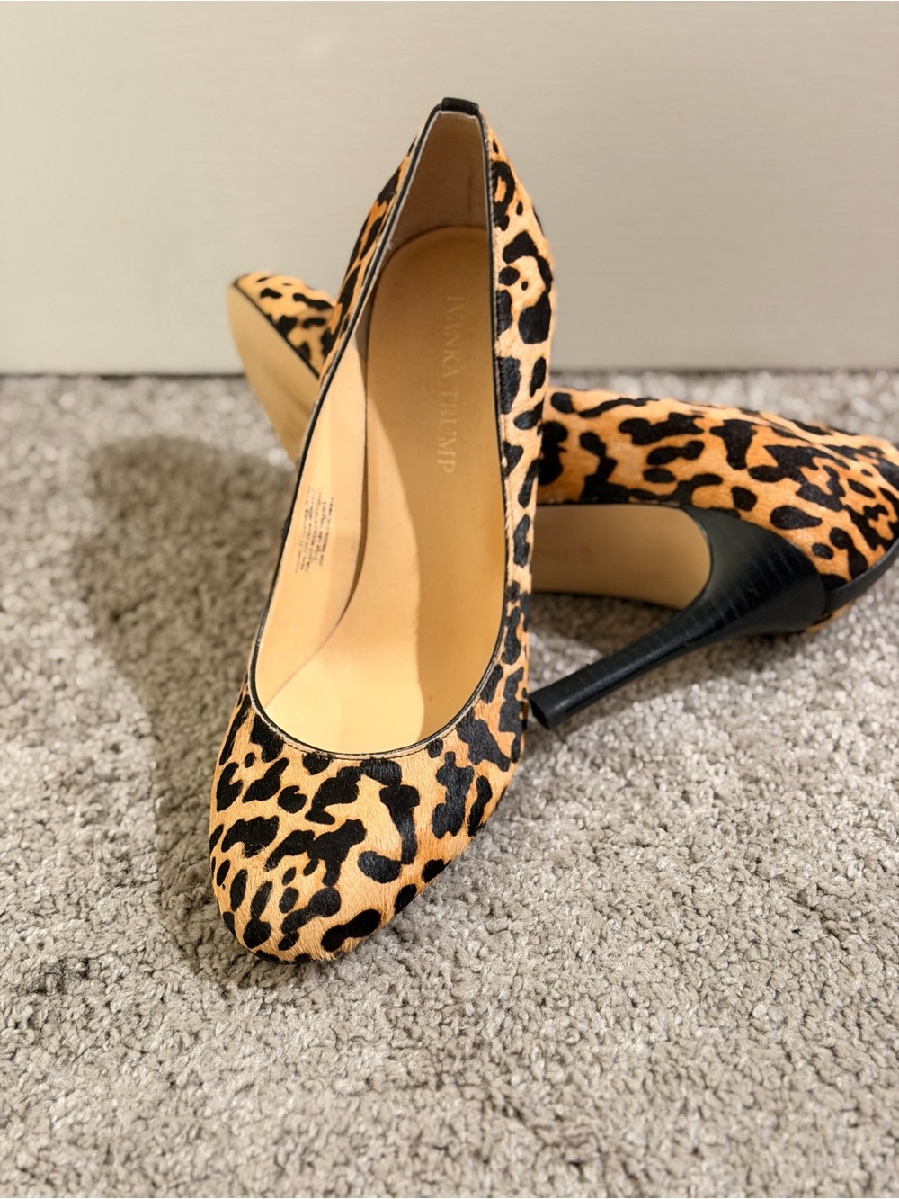 Ivanka Trump Leopard Print Pointed Toe Heels in Tan and Black